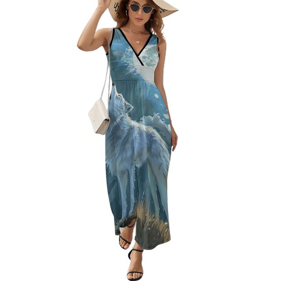 Wolves in The Moonlight Sleeveless Dress Woman Fashion Long Dresses Women's Summer Suit Dress 2025