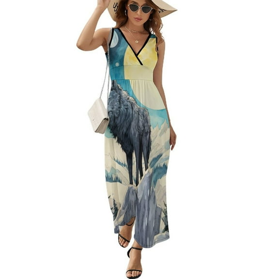 Wolves in The Moonlight Sleeveless Dress Woman Fashion Long Dresses Women's Summer Suit Dress 2025