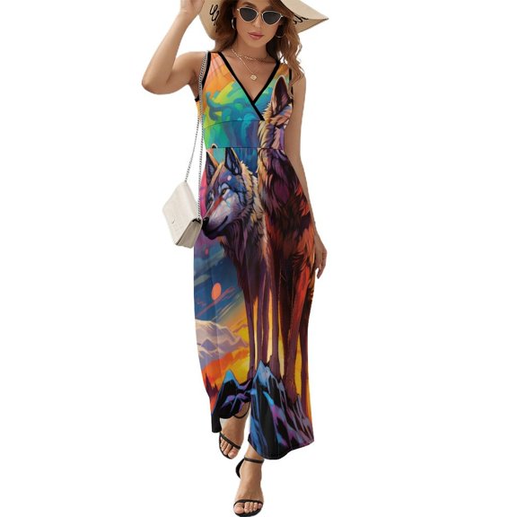 Wolves in The Moonlight Sleeveless Dress Woman Fashion Long Dresses Women's Summer Suit Dress 2025
