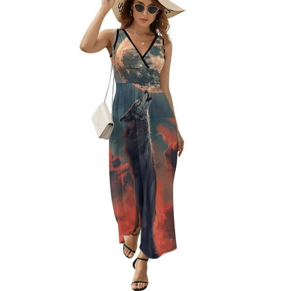 Wolves in The Moonlight Sleeveless Dress Woman Fashion Long Dresses Women's Summer Suit Dress 2025