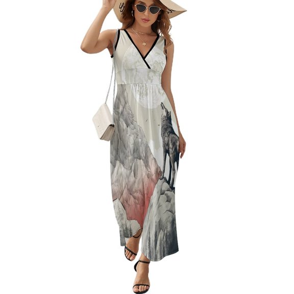 Wolves in The Moonlight Sleeveless Dress Woman Fashion Long Dresses Women's Summer Suit Dress 2025