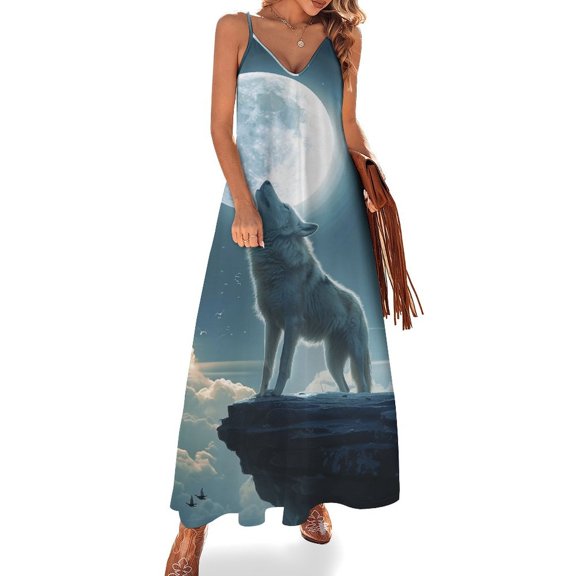 Wolves in The Moonlight Sleeveless Dress Woman Fashion Long Dresses Women's Summer Suit Dress Summer 2025 Women