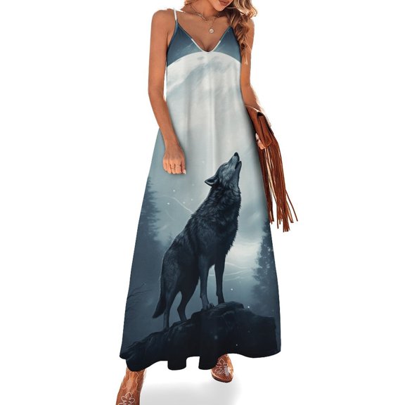 Wolves in The Moonlight Sleeveless Dress Woman Fashion Long Dresses Women's Summer Suit Dress Summer 2025 Women