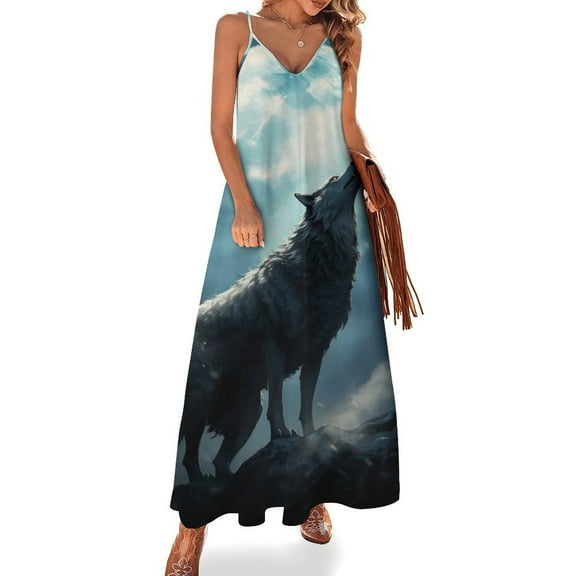Wolves in The Moonlight Sleeveless Dress Women's Luxury Party Dress Birthday Dresses for Women