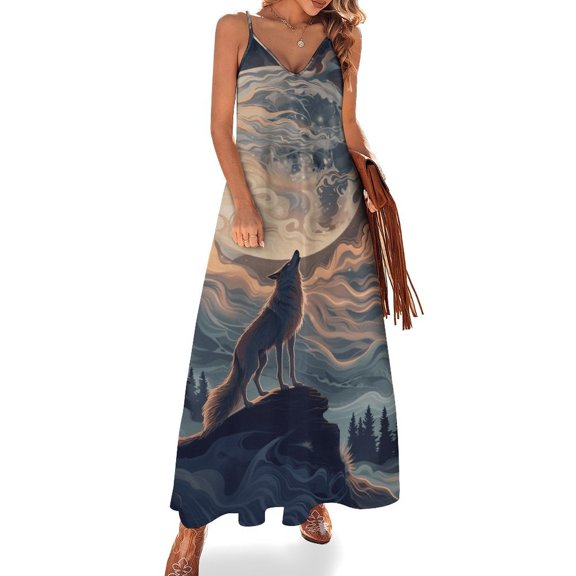 Wolves in The Moonlight Sleeveless Dress Women's Luxury Party Dress Birthday Dresses for Women