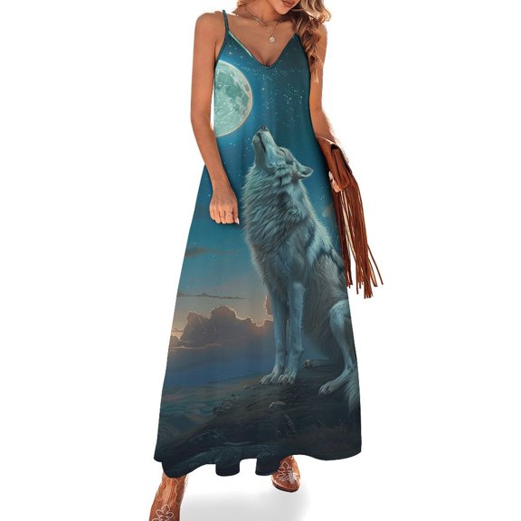 Wolves in The Moonlight Sleeveless Dress Women's Luxury Party Dress Birthday Dresses for Women