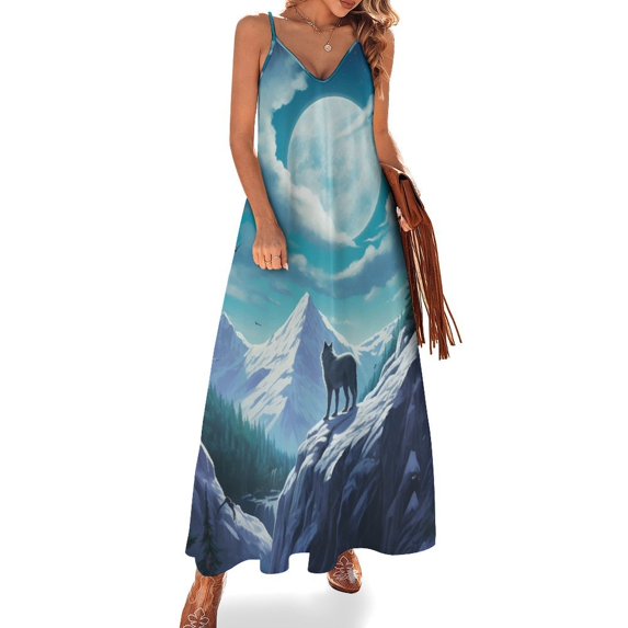 Wolves in The Moonlight Sleeveless Dress for Women Clothing Female Women's Summer Skirt