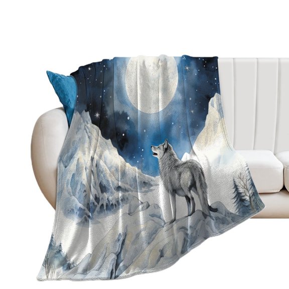 Wolves in The Moonlight Soft Print Blanket Throw Blankets Warm Cozy Lightweight Couch Blanket Stuff Gifts for Women Girls Kids Mom Teens Boys