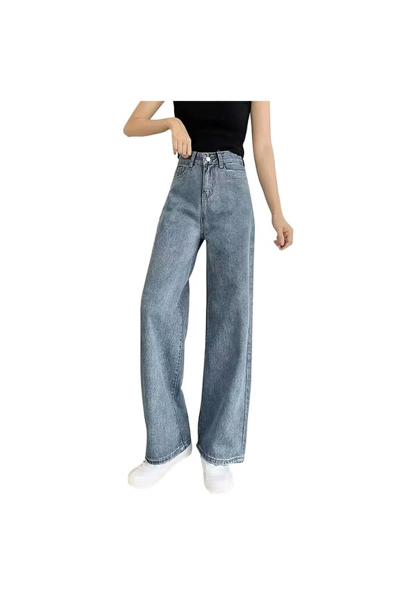 Womaen Wide LED High Waist Jeans Stacked Straight Leg Trousers Female Causual Gothic Loose Pants