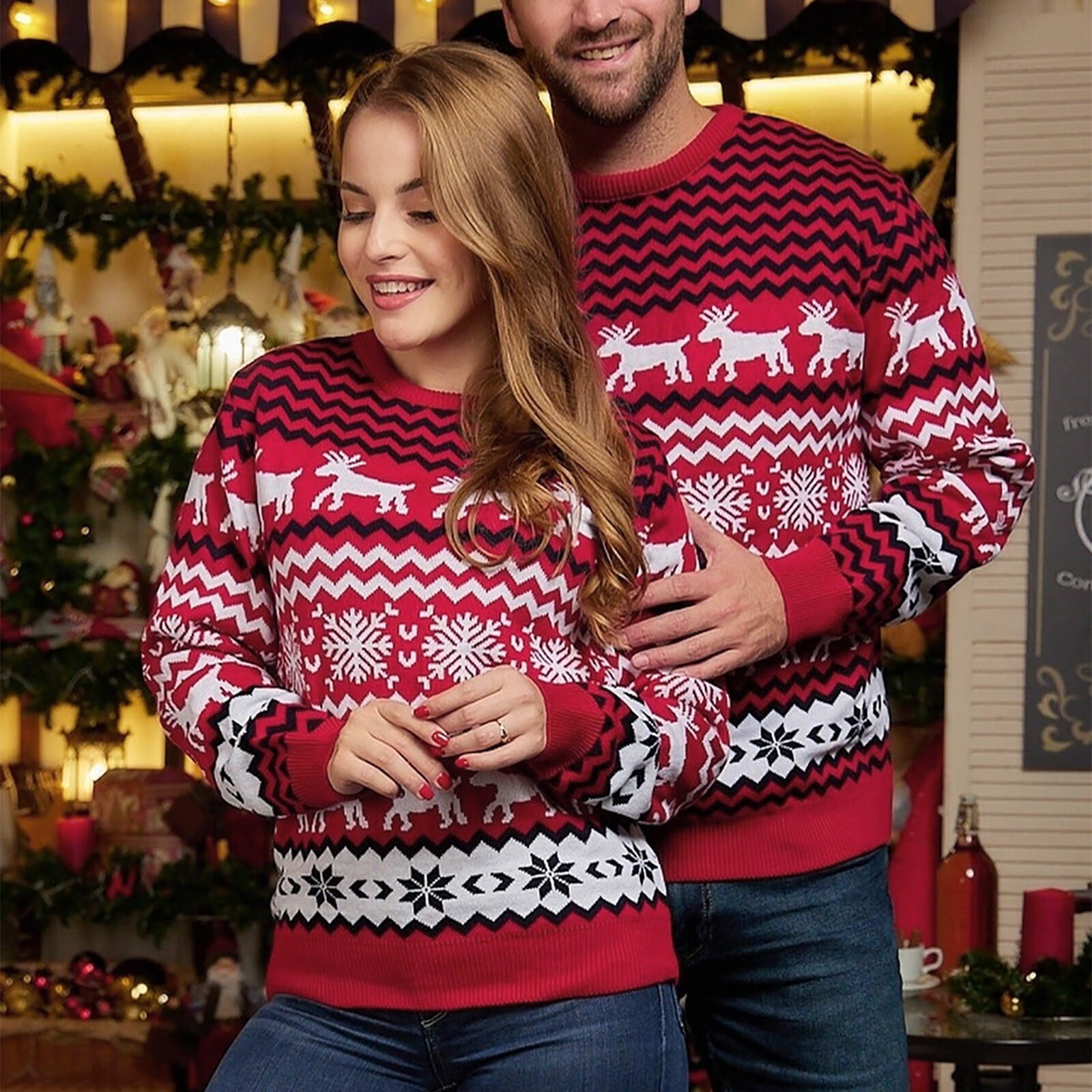 Womail Family Matching Christmas Sweater for Couples Snowflakes