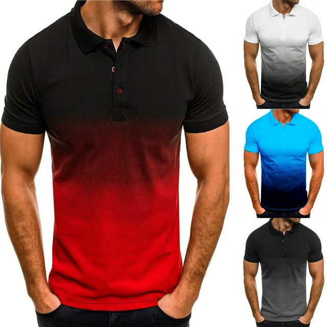 Womail Men'S 3D Printed Gradient Color Round Neck Shirt,Half Button ...