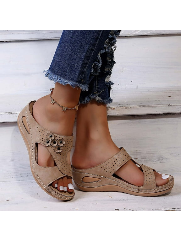 Women's Summer slides Sandals Casual Bohemia style Wedge Shoes,Comfortable Ankle Strap Outdoor brown sandals for women Platform Sandals apply to beach seaside walk