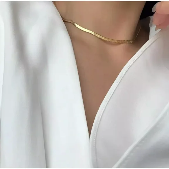 LAPRECIEUZ DE ARTHES JEWELRY 18K Yellow Gold Plated Herringbone Choker Snake Chain - Tarnish Resistant Necklace 17"