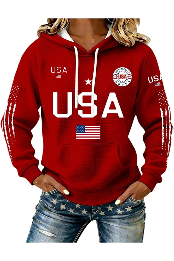 Woman 250 Anniversary U.S.A Shirt American Usa Flag Waffle Hoodie 250Th Patriotic 1776-2026 Apparel Oversize Clothing