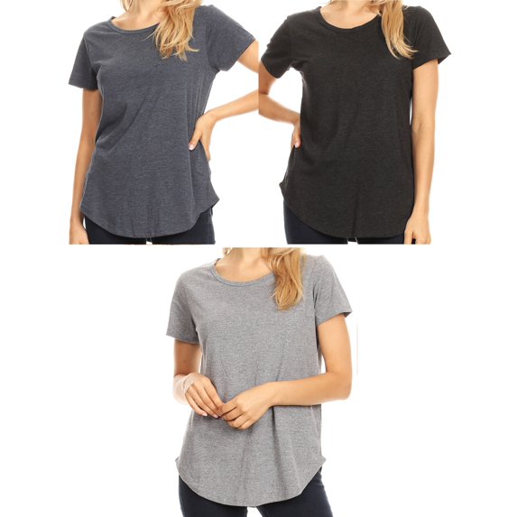 Woman 3 Pack Short Sleeve Casual Loose Fit Cotton T Shirt Top (Grey, Dark Gray, Heather) XL (5401743 3086)