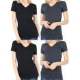 thumbnail image 1 of Woman 4 Pack Basic Short Sleeve Casual Loose Cotton T Shirt Top Blouse Black Charcoal 1X (ZN 3009) BLK BLK CHR CHR, 1 of 4
