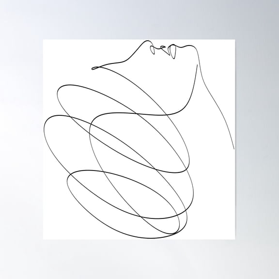 Woman Abstract Face, One Line Drawing. Portret Female. Vector Illustration Poster Wall Art, Modern Wall Decor For Living Room Bedroom, 24x24 UNFRAMED