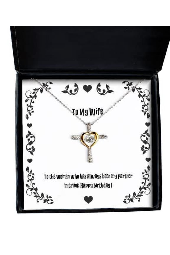 to The Woman who has Always Been My Partner in Crime: Happy! Cross Dancing Necklace, Wife Jewelry, Sarcasm Gifts for Wife, Cross Necklace, Funny Cross Necklace, Gift for Cross Dancer, Funny Cross