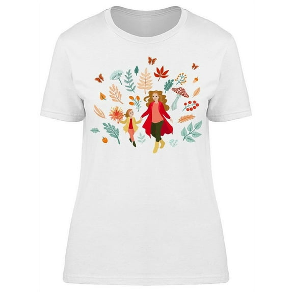 Woman And Daughter With Leaves T-Shirt Women -Image by Shutterstock, Female Small