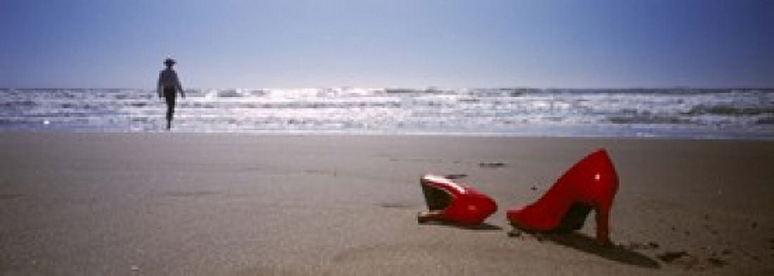 Woman And High Heels On Beach California USA Canvas Art - Panoramic Images (18 x 7)