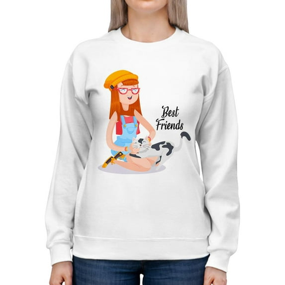 Woman And Kitten Best Friends Sweatshirt Women -SPIdeals Designs, Female Medium