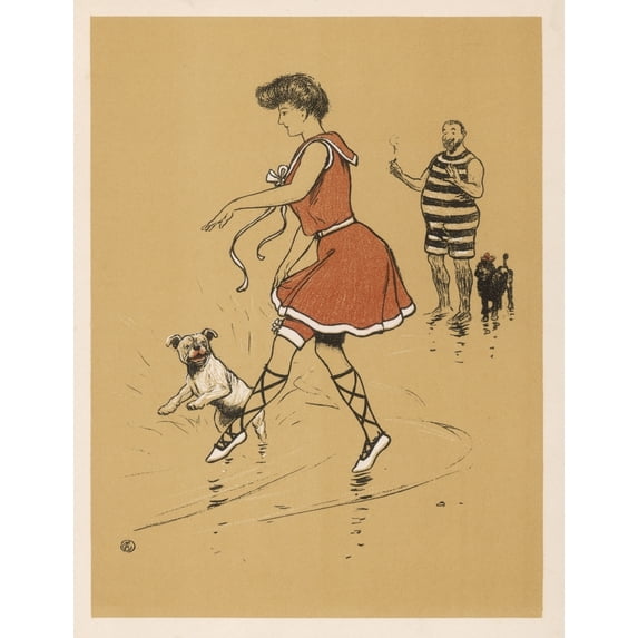 Woman And White Bulldog On Beach At Ostend Poster Print By Mary Evans Picture Library (24 X 36)