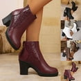 thumbnail image 1 of Woman Ankle Boots Chunky Heel Round Toe Zipper Solid Color Thick Heel Short Boots Womens Warm Casual Versatile Shoes Black 5.5, 1 of 10