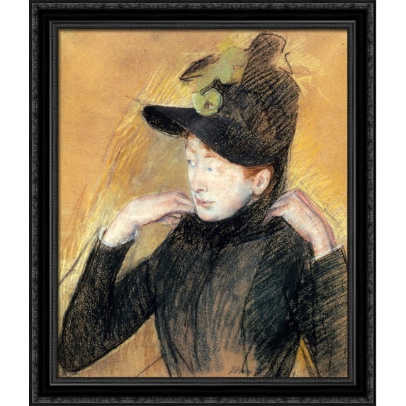 Woman Arranging Her Veil 28x32 Large Black Ornate Wood Framed Canvas Art by Mary Cassatt
