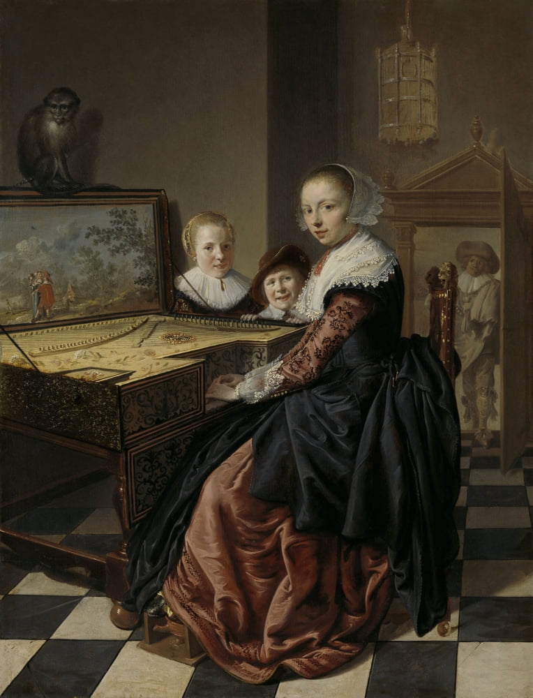 Woman At The Virginal Canvas Art - (24 x 36)