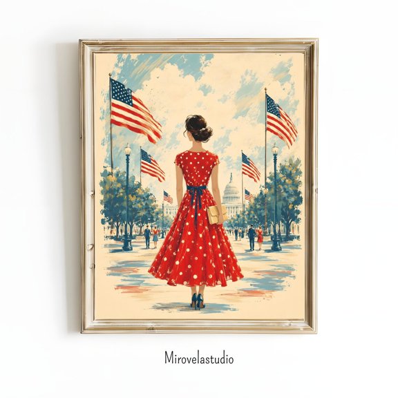Woman At US Capitol Poster, Unframed Paper Poster 8x10in