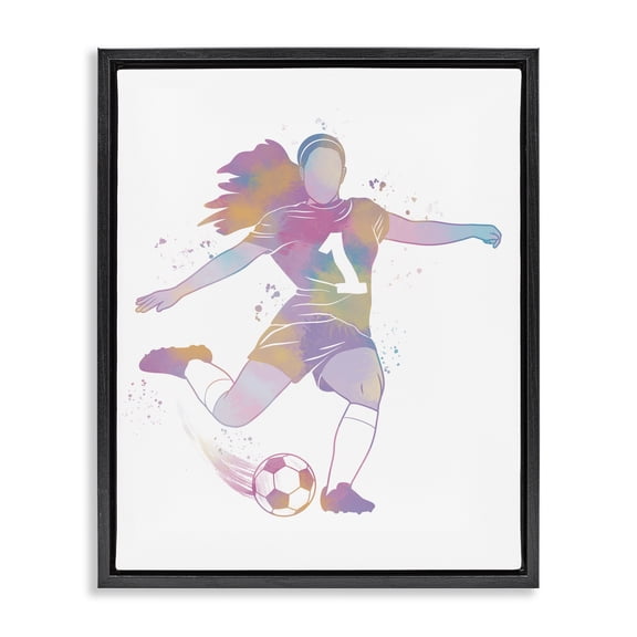 Stupell Industries Woman Athlete Pastel Soccer Black Framed Floater Canvas Wall Art, design by Marcus Prime, 21 x 17