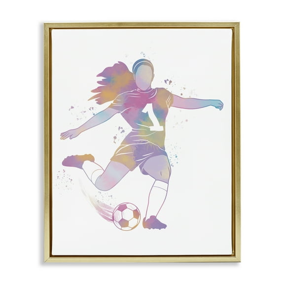 Stupell Industries Woman Athlete Pastel Soccer Gold Framed Floater Canvas Wall Art, design by Marcus Prime, 21 x 17