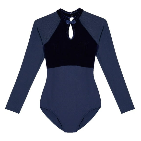 Woman Ballet Leotards Velvet Splice Long Sleeve Dance Leotards Gymnastic Ballet Bodysuit Dancing Activewear