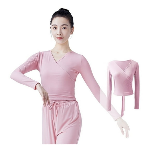 Woman Ballet Wrap Tops Knitted Long Sleeve Dance Shirts Bandage Tops Adults Dancewear Training Tops