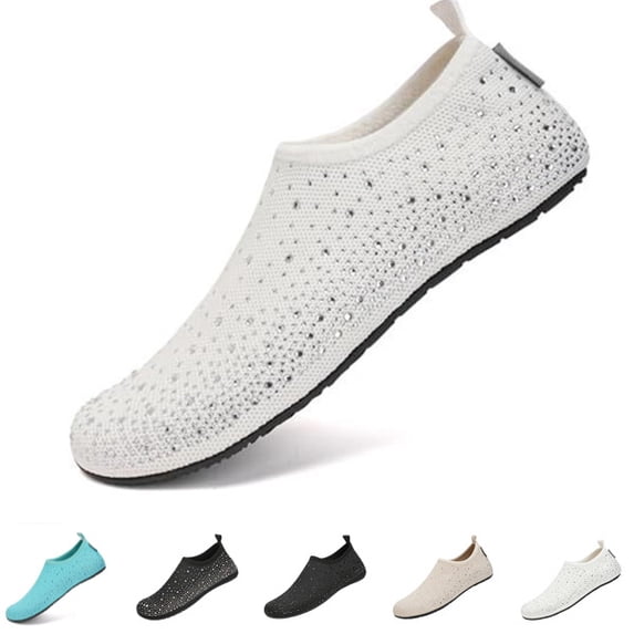 Woman Barefoot Water Shoes Travel House Slippers for Indoor and Outdoor Aqua Socks for Beach Swim Surf Yoga Dancing Camping Must Haves,White,42