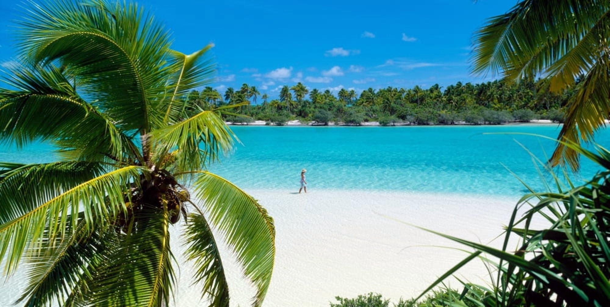 Woman Beach One Foot Island Cook Islands Canvas Art - Panoramic Images (9 x 18)