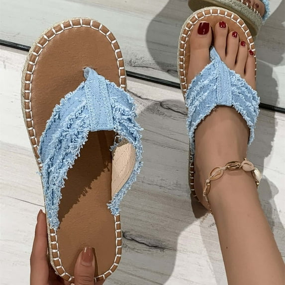 Woman Beach Sandals,AXXD Women's Shoes Beach Breathable Solid Color Sandals Home Slipper Flip-Flops Flat Shoes for Girls' Easter Outfits Light Blue 9.5