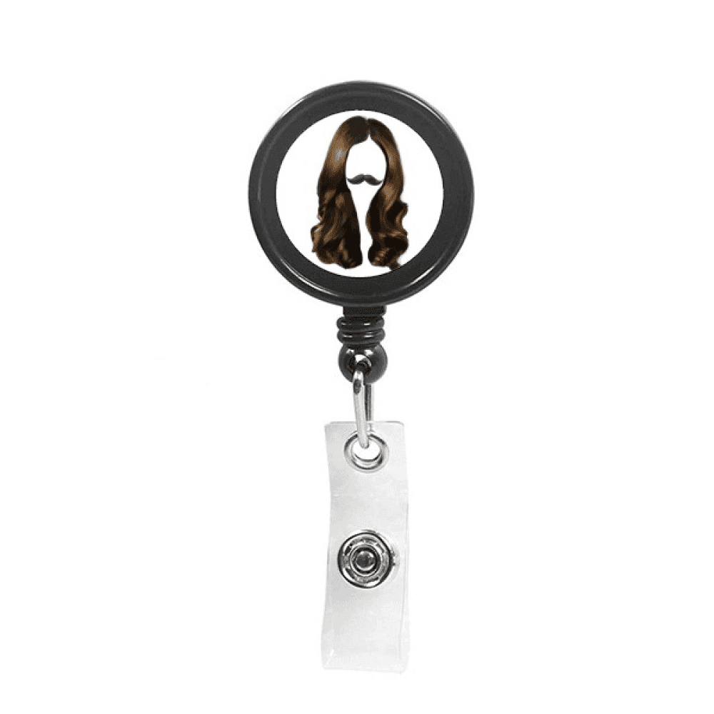 Woman Beard Wavy Hair Art Deco  Fashion Retractable Keychain Badge Holder ID Badge