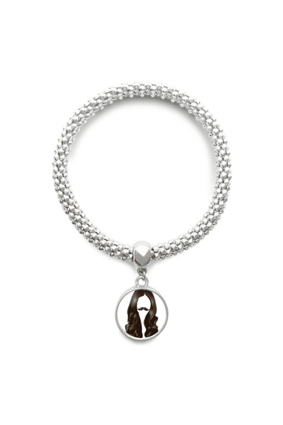 Woman Beard Wavy Hair Art Deco Fashion Sliver Bracelet Pendant Jewelry Chain Adjustable Bangle