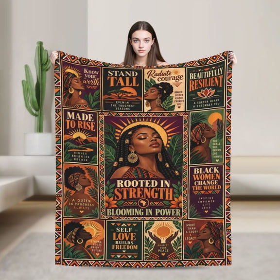 Woman Blanket Strength Inspirational African American Flannel Throw Blanket Gift for Women 50x40 in