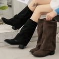 thumbnail image 1 of Woman Boots Chunky Mid Heel Round Toe Knee High Long Tall Boots Casual Versatile Warm Booties Solid Color Winter Shoes for Women Brown 8.5, 1 of 10