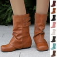thumbnail image 1 of Woman Boots Flat Heel Round Toe Lace-Up Mid Calf Women's Flats Boots Fashion Casual Versatile Warm Fall Winter Comfortable Shoes for Women Green 9.5, 1 of 8