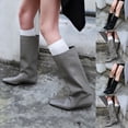 thumbnail image 1 of Woman Boots Flat Heel Square Toe Mid Calf Booties Fashion Casual Solid Color Comfortable Fall Winter Warm Shoes for Women Black 6, 1 of 4