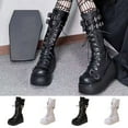 thumbnail image 1 of Woman Boots Flatform Square Toe Mid Calf Booties Fashion Casual Solid Color Comfortable Fall Winter Warm Shoes for Women White 7, 1 of 10
