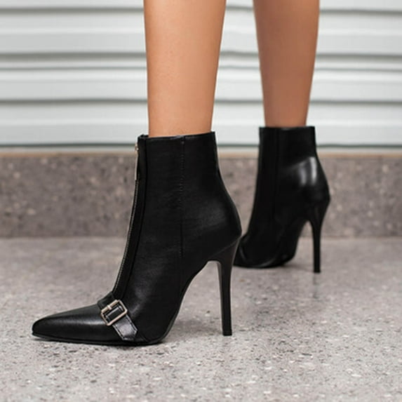 Woman Boots Pointy Toe Kitten Heel High Heel Buckle Ankle Boots with Zipper Women's Casual Versatile Fashionable Fall Winter Trendy Short Boots