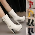 thumbnail image 1 of Woman Boots Kitten Heel Square Toe Mid Calf Booties Women Trendy Casual Outdoor Dressy Comfortable Boots Winter Warm Shoes Black 9.5, 1 of 9