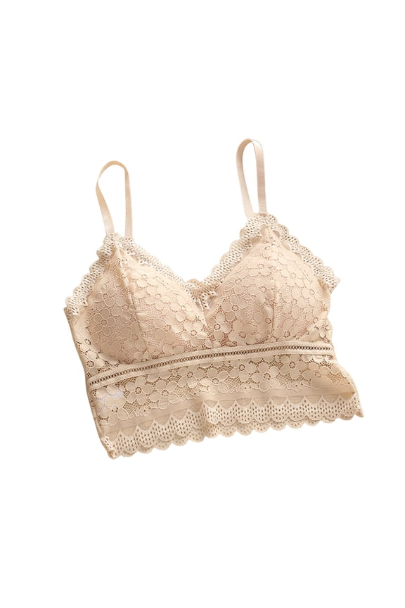 Woman Bra Women Ladies Fashion Comfortable Breathable No Underwire Lace Bra Woman Underwear V-Neck Seamless Bra Feature Hook and Eye Closure Wire-Free Bra Style Y-601 , Beige One Size
