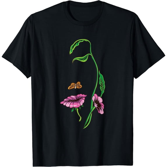 Woman Butterfly Flower Nature Person T-Shirt Black 4X-Large