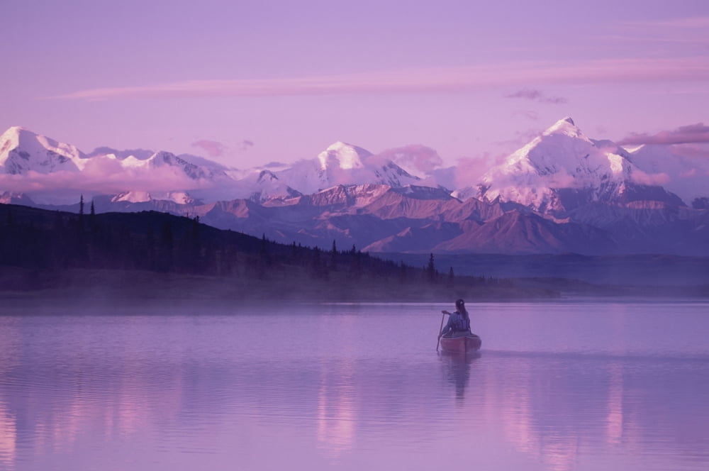 Woman Canoeing In Wonder Lake In The Evening Dnp Canvas Art - Michael DeYoung Design Pics (17 x 11)