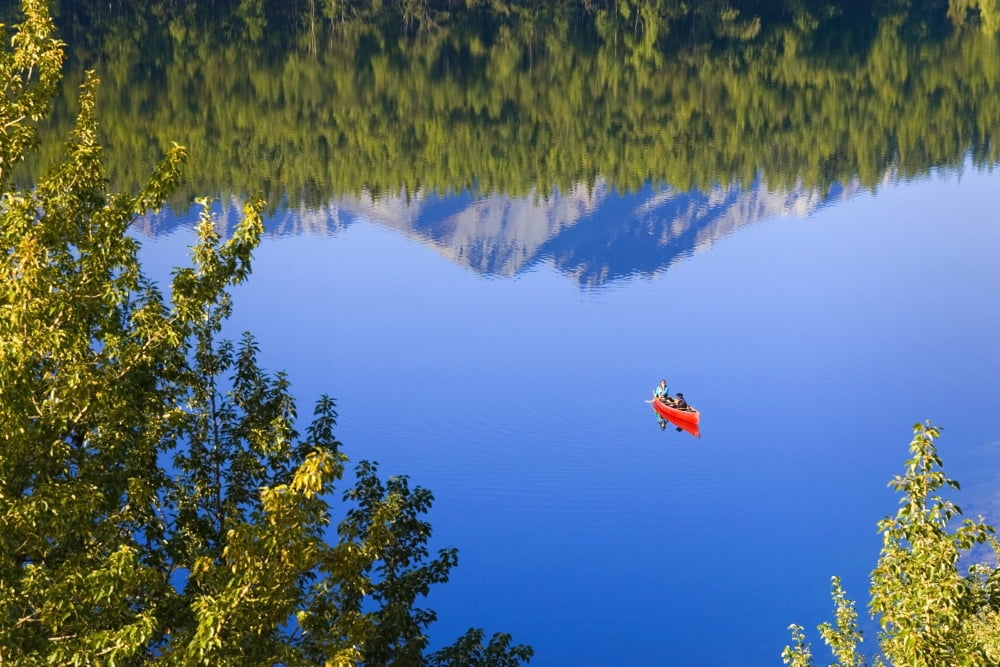 Woman Canoeing Long Lake In Matanuska Valley Chugach National Forest Alaska Summer Canvas Art - Michael DeYoung Design Pics (17 x 11)